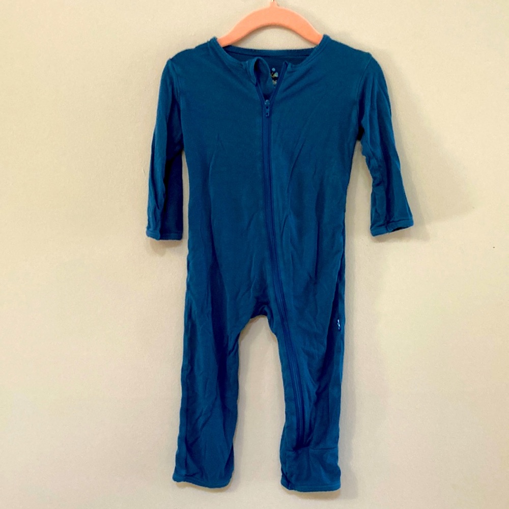 Kickee Pants coverall in dark blue. Size 6-9 months